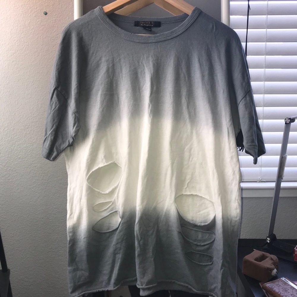 Ombré tie dye distressed T-shirt